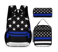 peiyeety Zaino con borsa per il pranzo, borsa per cosmetici, set di borse per libri, motivo bandiera americana, borsa a tracolla nera con borsa porta pranzo, set di zaini