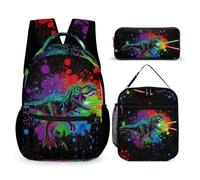 peiyeety Zaino con borsa per il pranzo e borsa portaoggetti Set di zaini e borse con dinosauro Tyrannosaurus Rex e brillantini nello spazio Set di zaini e borse con porta pranzo e borse per cosmetici
