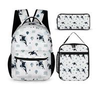 peiyeety Zaino con borsa per il pranzo e borsa portaoggetti Set di zaini e borse Killer Whale Orca Set di zaini e borse con porta pranzo e borse per cosmetici