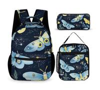 peiyeety Zaino con borsa per il pranzo e borsa portaoggetti, set di zaini e borse, stile Goth Moon Moth Butterfly, set di zaini e borse con porta pranzo e borse per cosmetici