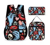 peiyeety Zaino con Lunch Box, cosmetici, Set Halloween, Goth, Teschio, Fungo, Vampiro, Magia, Strega, Stregoneria (1) tracolla con Lunch Box, portaoggetti Set