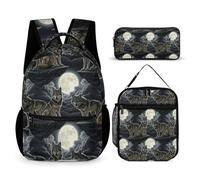 peiyeety Zaino con porta pranzo e borsa per cosmetici Full Moon Wolf (4) Zaino con borsa per il pranzo e borse portaoggetti