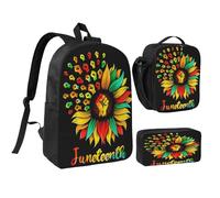 peiyeety Zaino da 17 pollici con motivo a girasole, per il mese della storia dei neri, set da pranzo, borsa leggera per uomo e donna, 3 pezzi