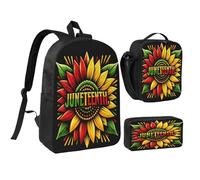 peiyeety Zaino da 17 pollici con motivo a girasole, per il mese della storia dei neri, set da pranzo, borsa leggera per uomo e donna, 3 pezzi