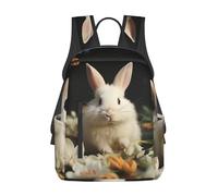 peiyeety Zaino da viaggio con coniglio bianco e gigli per uomo e donna, zaino per laptop da 14 pollici, borsa da lavoro impermeabile