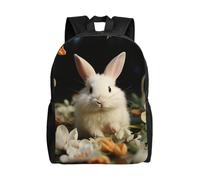 peiyeety Zaino da viaggio con coniglio bianco e gigli per uomo e donna, zaino per laptop da 15,6 pollici, borsa da lavoro impermeabile