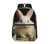 peiyeety Zaino da viaggio con coniglio bianco e gigli per uomo e donna, zaino per laptop da 17 pollici, borsa da lavoro impermeabile