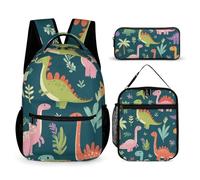 peiyeety Zaino da viaggio con dinosauri divertenti e carini, zaino per laptop, borsa per il pranzo e borsa portaoggetti