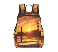 peiyeety Zaino da viaggio con faro marino al tramonto per uomo e donna, zaino per laptop da 14 pollici, borsa da lavoro impermeabile