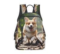 peiyeety Zaino da viaggio Corgi Dog Running on The Railroad per uomo e donna, zaino per laptop da 14 pollici, borsa da lavoro impermeabile