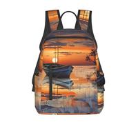 peiyeety Zaino da viaggio in barca sulla spiaggia al tramonto per uomo e donna, zaino per laptop da 14 pollici, borsa da lavoro impermeabile