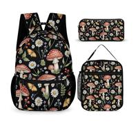 peiyeety Zaino da viaggio per laptop, set di 2 zaini con motivo floreale e funghi, borsa leggera con porta pranzo e borsa per cosmetici