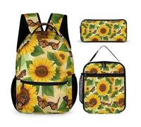 peiyeety Zaino da viaggio per laptop, zaino leggero con farfalla monarca e girasole, borsa per il pranzo e borsa per cosmetici