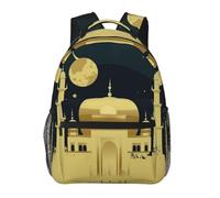 peiyeety Zaino da viaggio per uomo e donna con carta Eid al-Fitr con luna e moschea, zaino da lavoro impermeabile da 15,6 pollici per laptop