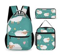 peiyeety Zaino leggero con borsa porta pranzo, set di zaini con pecorelle carine, borsa porta pranzo e trucco