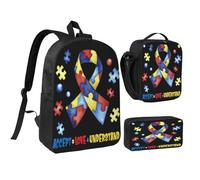 peiyeety Zaino leggero da 17 pollici Autism Accept Love per uomo e donna, 3 pezzi