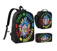 peiyeety Zaino leggero da 17 pollici per la consapevolezza dell'autismo, set da pranzo, borsa per il pranzo, zaino da giorno per uomo e donna, 3 pezzi