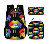 peiyeety Zaino leggero LGBT Gay Omosessuale Lesbiche Arcobaleno Labbra Pride con porta pranzo Borse portaoggetti Zaino Set giorno con per il pranzo e per cosmetici