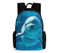 peiyeety Zaino leggero, multiuso, antifurto, con tracolla, grande capacità, per laptop e libri, con spallacci imbottiti, raffigurante una balena beluga bianca e blu.