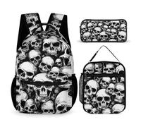peiyeety Zaino per laptop Cool Black White Goth Skull (1) Set di zaini con borsa per il pranzo e borsa portaoggetti Set di zaini con porta pranzo e borse per cosmetici