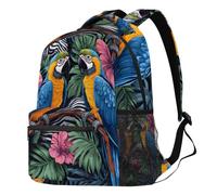 peiyeety Zaino per laptop tropicale con motivo zebra e pappagallo, per donna e uomo, grande capacità, leggero, da portare con sé, casual, per lavoro, escursionismo e campeggio.
