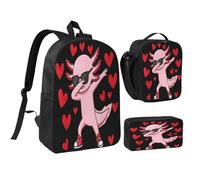 peiyeety Zaino Rock Love Axolotls da 17 pollici, set da pranzo, zaino leggero per uomo e donna, 3 pezzi