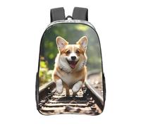 peiyeety Zaino trasparente in PVC resistente con motivo a cane Corgi che corre sulla ferrovia, per concerti, lavoro e viaggi