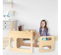 Pekiedo SWEETME Tavolino Sedia Montessori Salvaspazio in Legno Betulla per Bambini, Giochi Educativi Montessoriani Studio Cameretta Banco Scuola (Tavolino + Sedia)