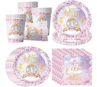 pekifaves Castello Stoviglie per Feste, Set di Stoviglie per Feste Principessa, Principesse Compleanno Decorazioni per 16 ospiti, Piatti di carta, Tazze, Tovaglioli, per Ragazze Bambini Compleanno