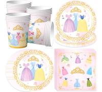 pekifaves Set di stoviglie per feste da Principesse, piatti di carta, tazze, tovaglioli, decorazione per il compleanno dei bambini 16 ospiti, castello rosa, per feste di compleanno, matrimonio
