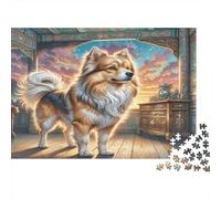 Pekingese - Carta spessa e resistente - Collie nell’interno accogliente di una baita di legno - Puzzle - Regalo per bambini per principianti - 38x26cm/1000 pezzi