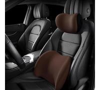 PEKJDS Car Lumbar Support Cuscino e Car Neck Cuscino Kit, Ergonomico Seggiolino Auto Poggiatesta & Cuscino Lumbar con Cinghia Regolabile per Neck Back Pain Relief 1 Set (Coffee)
