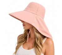 PEKJDS Primavera/Estate Wide Brim Sun Cappello per Le Donne, Cappello Secchio in Stile Coreano con Flap al Collo, Cappello Impermeabile ad Asciugatura Rapida per la Primavera e L'Estate (Pink)