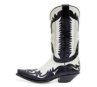 PEKMAR Stivali da Moto da Cowboy Vintage da Uomo, Scarpe da Cavaliere Vintage in Pelle PU Stivali da Moto con Tacco Medio a Punta Stivali Occidentali Casual,Bianca,48