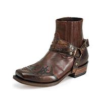 PEKMAR Stivali da Uomo Cowboy Western, Stivaletti Vintage in Pelle PU con Punta a Punta con Tacco Medio Stivali da Combattimento Stivali da Equitazione da Equitazione 38-48,Dark Brown,39