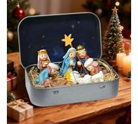 Pekoluta Mini Presepe Natale Scatola Di Latta, Set Decorazioni Per Presepes Tascabile Portatile, Figurine 3D Storia Santo Gesù, Pecore Della Sacra Famiglia In Resina E Figurine Di Gesù