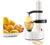 Pelapatate elettrico, rotante, automatico per sbucciare le patate, sbucciare le mele, macchina per frutta e verdura, a spirale in acciaio inox, strumento da cucina (bianco)