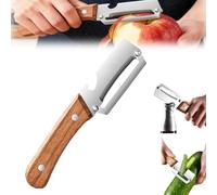 Pelapatate multifunzione per cucina, 2025 Premium 2 in 1 per frutta e verdura, con apribottiglie e manico in legno, pelapatate a lama singola in acciaio inox (1 pezzo)
