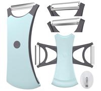 Pelapatate Professionale - Pela per Frutta e Verdure, Doppio Taglio, Lama in Acciaio Inossidabile, Finitura Seghettata, Impugnatura Ergonomica Antiscivolo, Blu