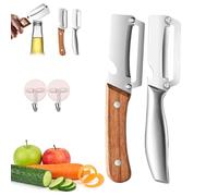 Pelatore Da Cucina Multifunzionale, Pelatore Di Frutta Multifunzione, Pelapatate Professionale Multifunzione, Pela Patate e Verdure in Acciaio Inox con Manico in Legno Ergonomico B)