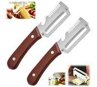 Pelaverdure multifunzione, con manico in legno, apribottiglie e grattugia 3 in 1, gadget da cucina per patate, zucca, ananas, carote e altre verdure o frutta (2 pezzi)