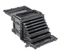 PELI 0450 Cassetta per gli attrezzi professionale per uso intensivo con vassoi removibili, 6 bassi e 1 profondo, Capacità di 47 l, Prodotta negli USA, Colore: Nero