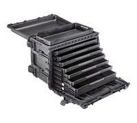 PELI 0450 Cassetta per gli attrezzi professionale per uso intensivo con vassoi removibili, 4 bassi e 2 profondi, Capacità di 47 l, Prodotta negli USA, Colore: Nero