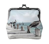 Pelican On Wood Bridge Portafoglio da donna fibbia portamonete Kiss-Lock Change Pouch regalo per donne ragazze, Nero , Taglia unica, alla moda