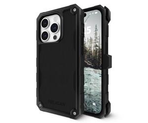 Pelican Shield Brushed Aluminum Custodia per iPhone 15 Pro Max [Compatibile con MagSafe] [Protezione dalle cadute di grado militare da 21ft] Custodia magnetica con supporto per cintura e fondina-Nero