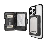 Pelican Shield - Portafoglio magnetico [blocco RFID] MIL-STD - Portafoglio MagSafe a scatto - Portafoglio rigido staccabile per iPhone 15 Pro Max/14 Pro Max/13 Pro Max/12 - Titanio spazzolato
