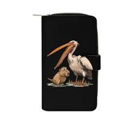 Pelican Tries to Eat Capybara Portafoglio da donna in pelle PU lunga borsetta organizer per ufficio e viaggio
