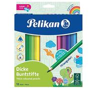 Pelikan 700160 Jumbo - Matite Colorate Triangolari con Temperino Omaggio, Confezione da 12 Pezzi, Kit Scuola