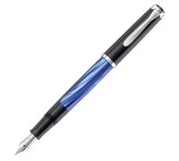 Pelikan 801935 - Penna Stilografica Linea M205 Classic, Blu Marmorizzato/Nero, Dettagli Argento Silver, Pennino in Acciaio Inossidabile, Dimensione B, in confezione regalo