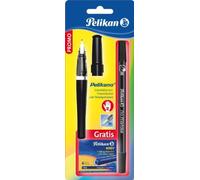 Pelikan 922492 Pelikano P480 - Penna stilografica con cancellino e 6 cartucce, colore: Nero